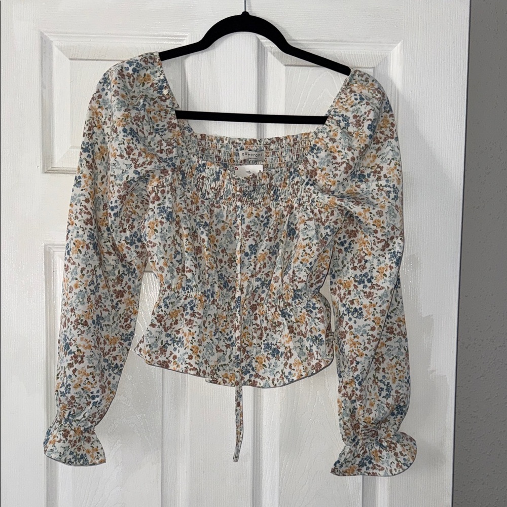Paper Crane Floral Smocked Blouse - Blue and Brown
